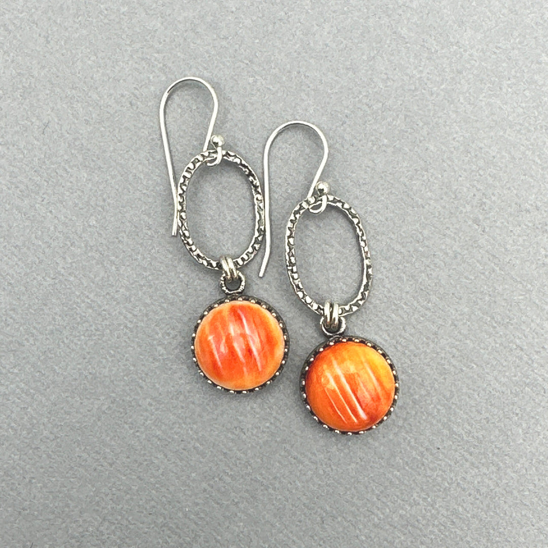 Orange Spiny Oyster and Solid 925 Sterling Silver Earrings - SunlightSilver