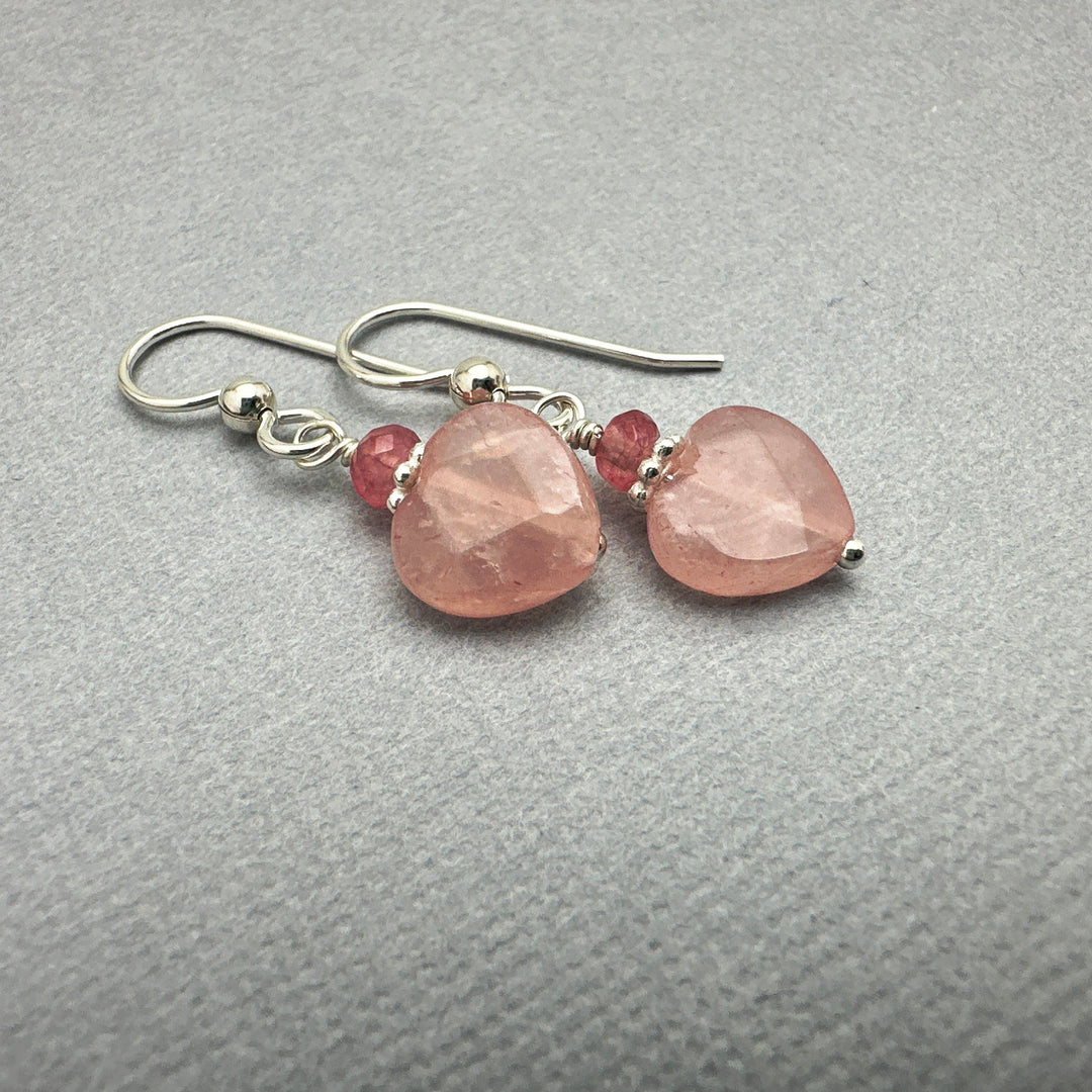 Rose Quartz Heart Earrings with Solid Sterling Silver - SunlightSilver