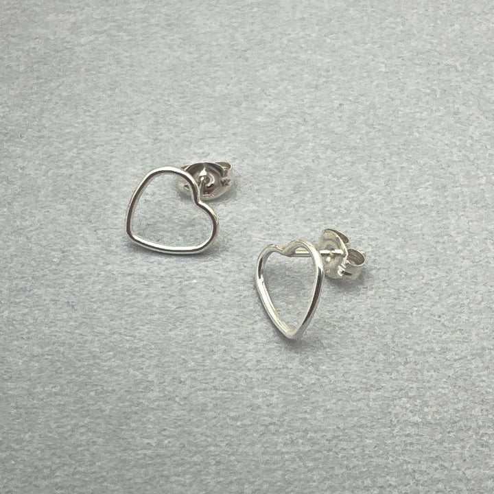 Heart Stud Earrings in Solid 925 Sterling Silver. Love Symbol Post Earrings - SunlightSilver