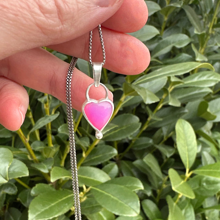 Pink Aurora Opal Heart and Sterling Silver Pendant Necklace - SunlightSilver