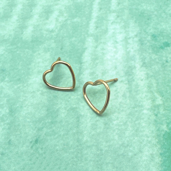 Heart Stud Earrings in 14k Yellow Gold Fill. Love Symbol Post Earrings - SunlightSilver