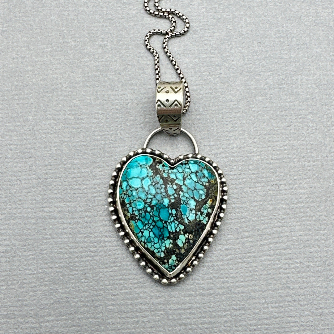 Turquoise Heart and Sterling Silver Pendant Necklace - SunlightSilver