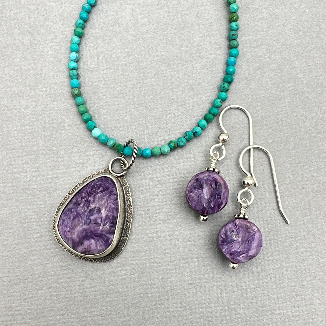 Purple Charoite Sterling Silver Pendant Necklace - SunlightSilver