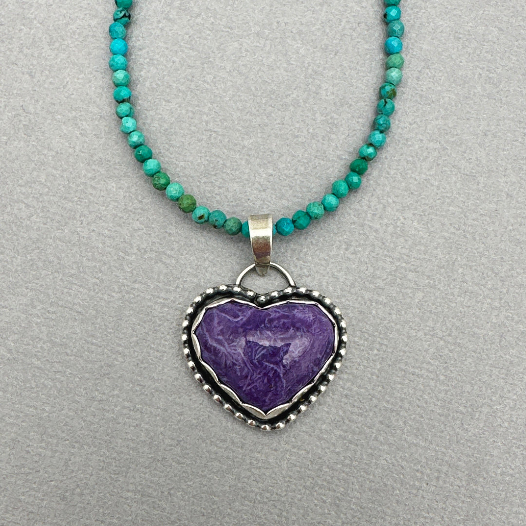 Purple Charoite Heart and Sterling Silver Pendant Necklace - SunlightSilver