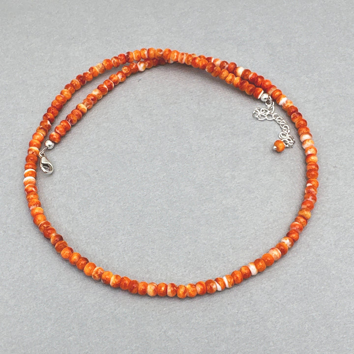 Orange Red Spiny Oyster and Solid 925 Sterling Silver. Southwest Style Necklace with Extender - SunlightSilver