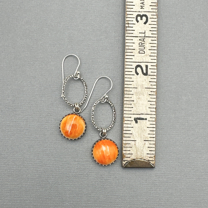 Orange Spiny Oyster and Solid 925 Sterling Silver Earrings - SunlightSilver