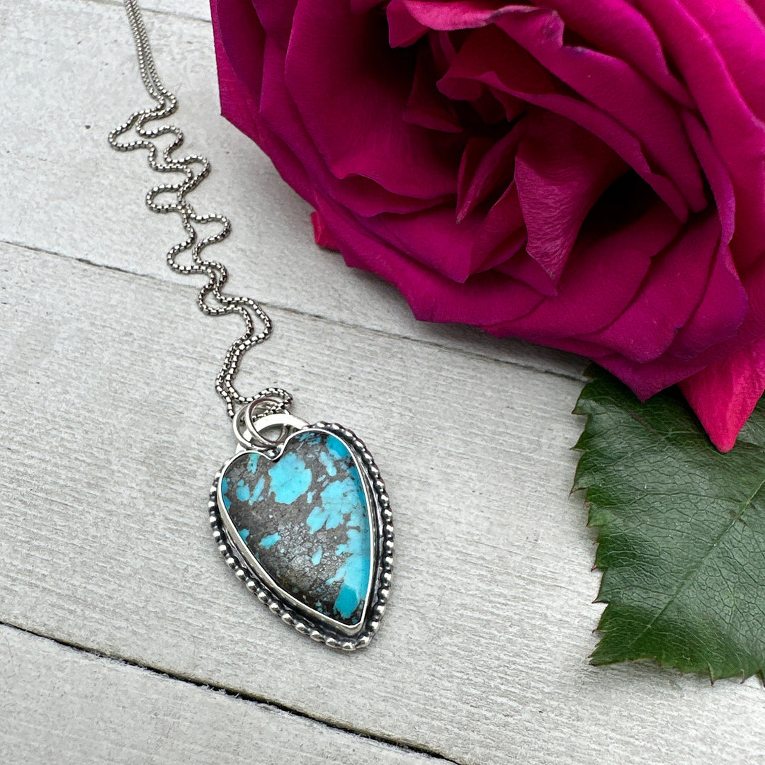 Kingman Turquoise Heart and Sterling Silver Pendant - SunlightSilver
