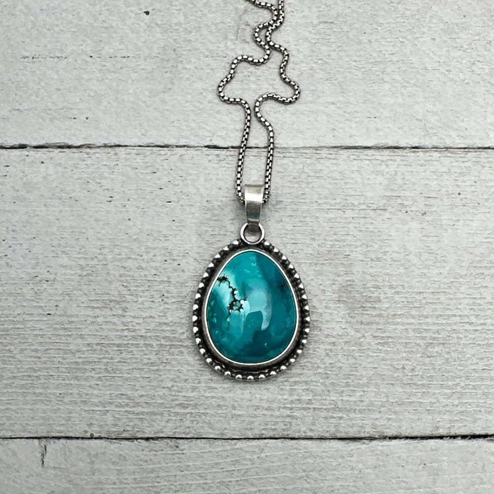 Teal Blue Hubei Turquoise and Sterling Silver Pendant Necklace - SunlightSilver