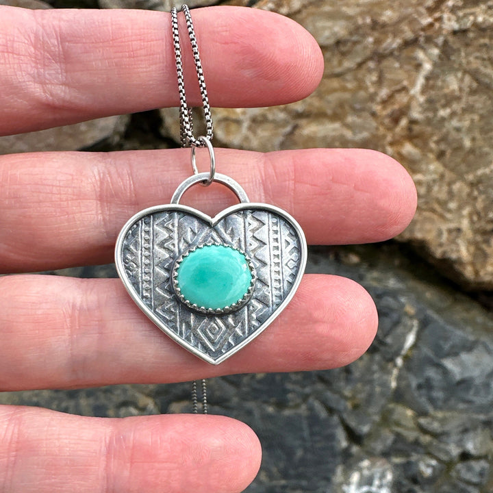 Kingman Turquoise and Sterling Silver Heart Pendant - SunlightSilver