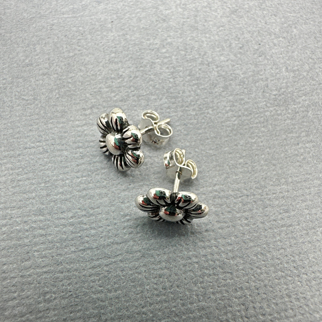 Flower Stud Post Earrings in Solid 925 Sterling Silver - SunlightSilver