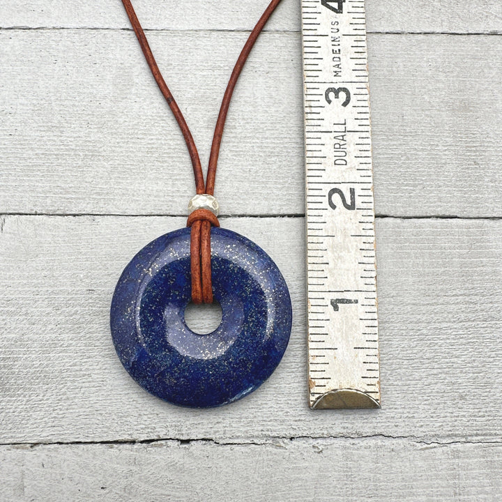 Lapis Lazuli Donut Leather Necklace - SunlightSilver