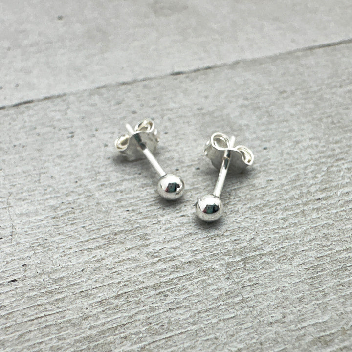 Ball Stud Earrings in Solid 925 Sterling Silver. Minimalist Earrings - SunlightSilver