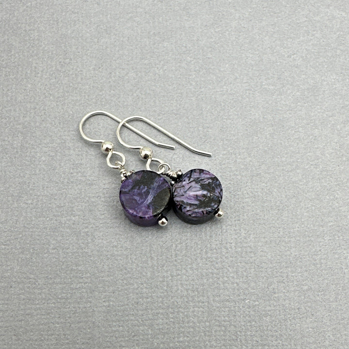 Purple Charoite Crystal and Sterling Silver Earrings - SunlightSilver