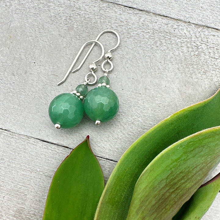 Green Aventurine and Solid 925 Sterling Silver Earrings - SunlightSilver