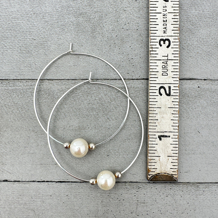 Freshwater Pearl and Sterling Silver Large Hoop Earrings - SunlightSilver