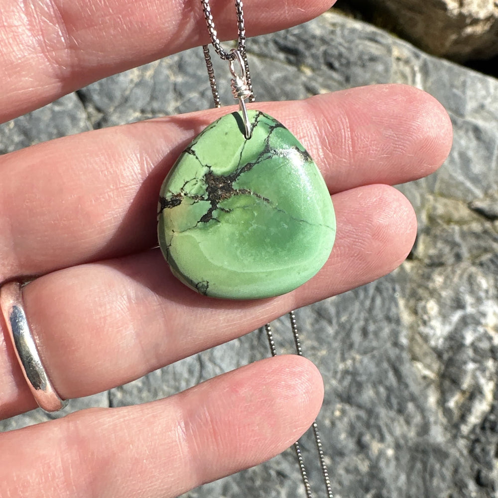 Green Turquoise Pendant on a Sterling Silver Chain - SunlightSilver