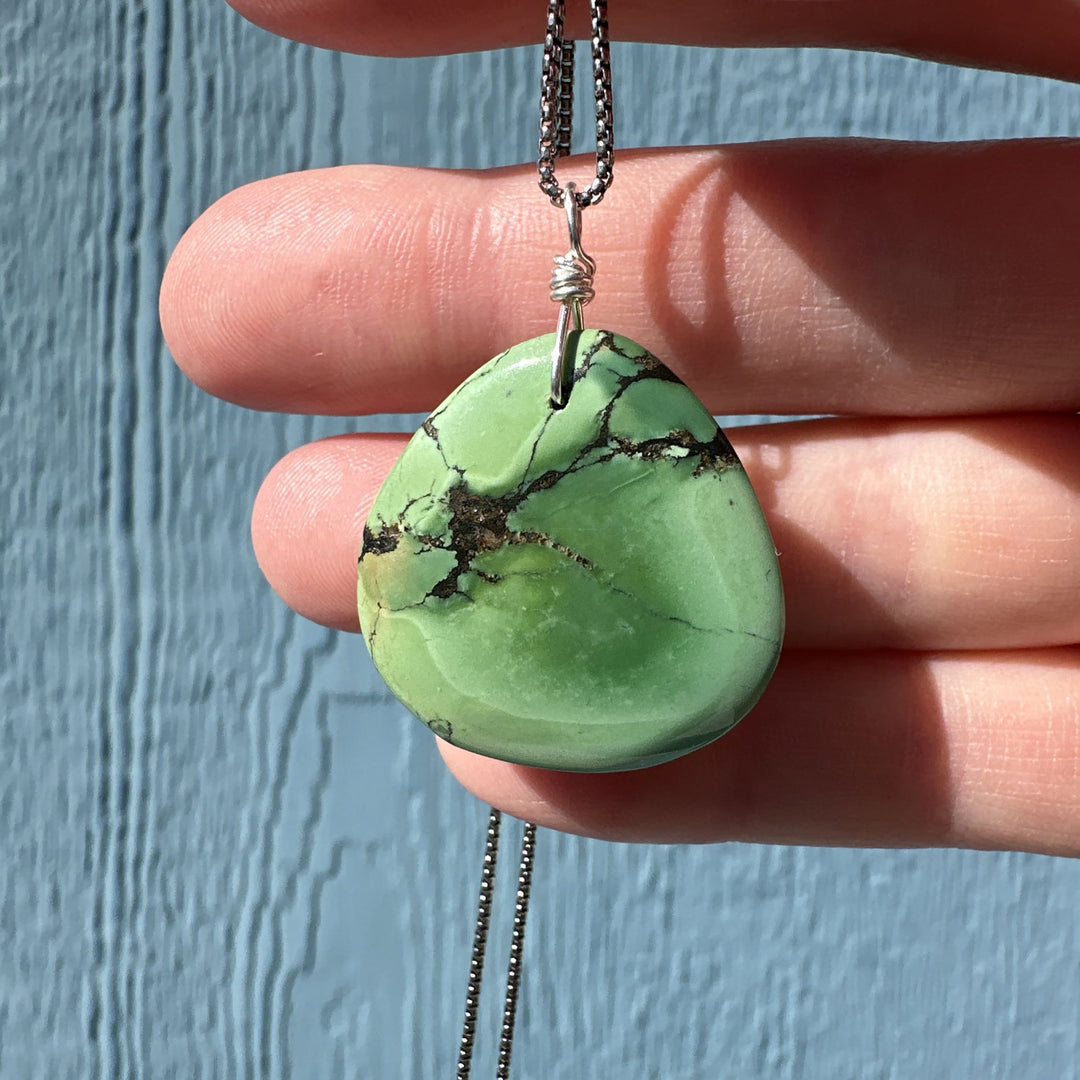 Green Turquoise Pendant on a Sterling Silver Chain - SunlightSilver