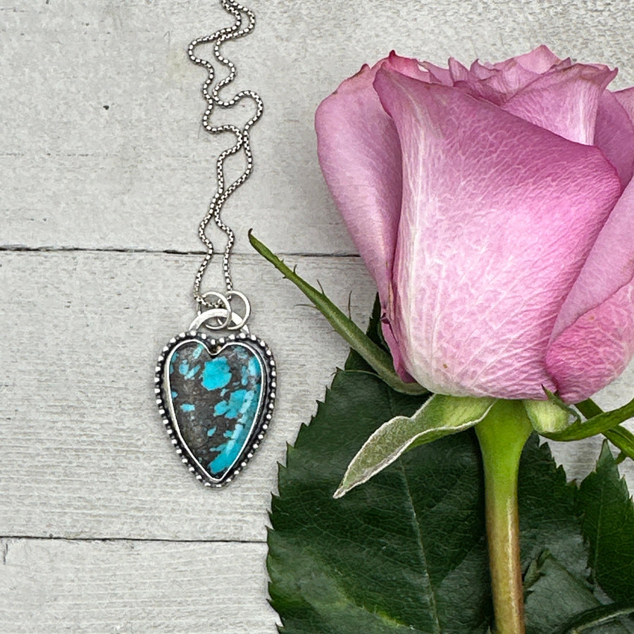 Kingman Turquoise Heart and Sterling Silver Pendant - SunlightSilver