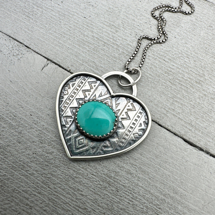 Kingman Turquoise and Sterling Silver Heart Pendant - SunlightSilver