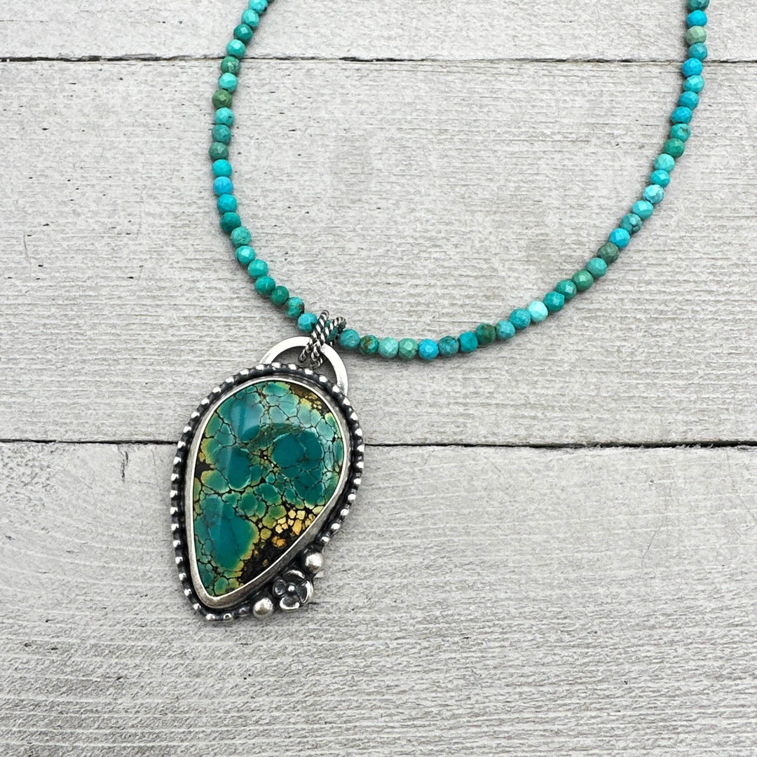 Polychrome Hubei Turquoise and Sterling Silver Flower Pendant Necklace - SunlightSilver