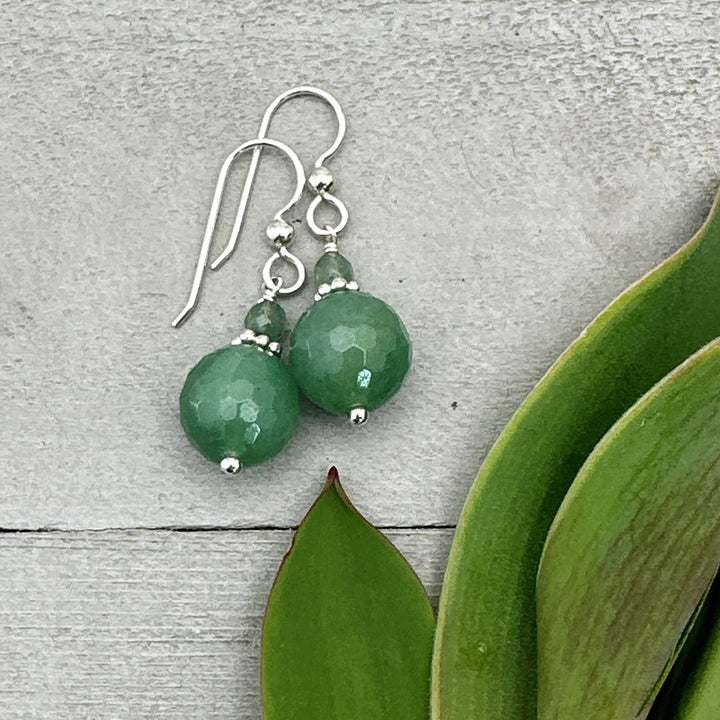 Green Aventurine and Solid 925 Sterling Silver Earrings - SunlightSilver
