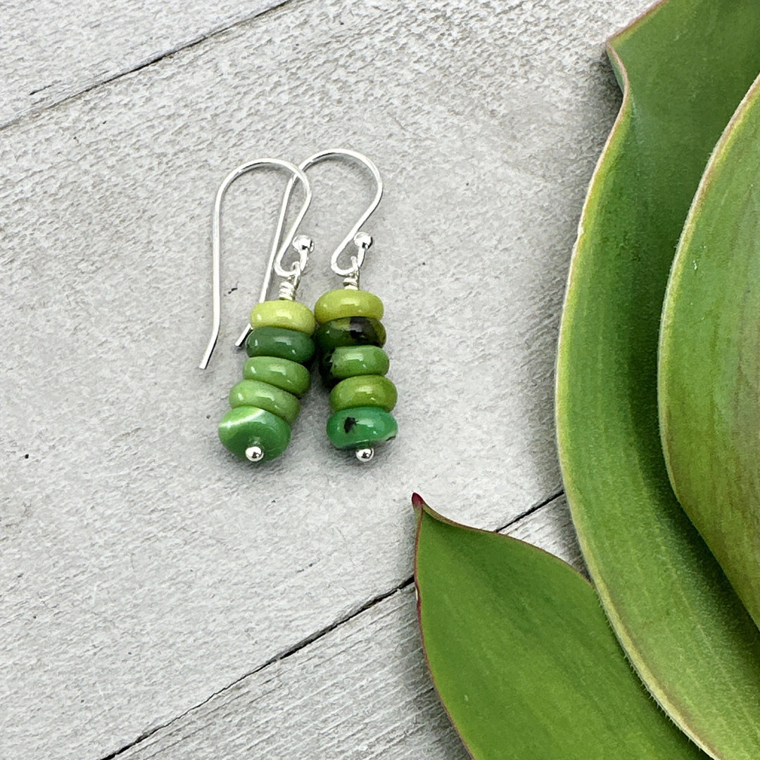 Green Chrysoprase and Solid 925 Sterling Silver Earrings - SunlightSilver