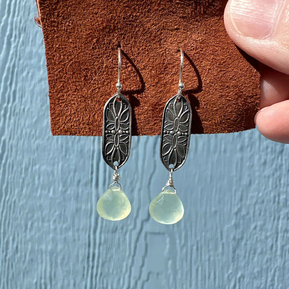 Prehnite and Sterling Silver Dangle Earrings - SunlightSilver