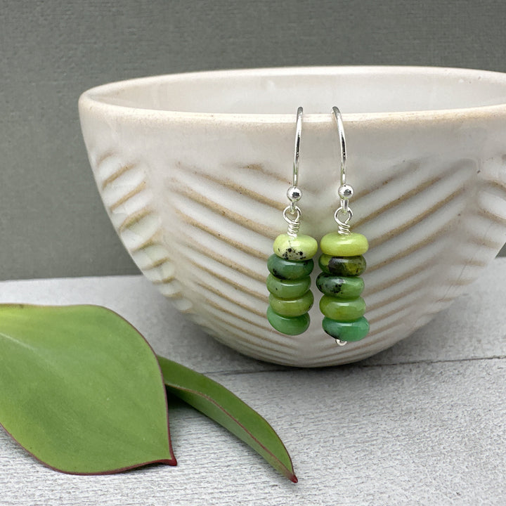 Green Chrysoprase and Solid 925 Sterling Silver Earrings - SunlightSilver