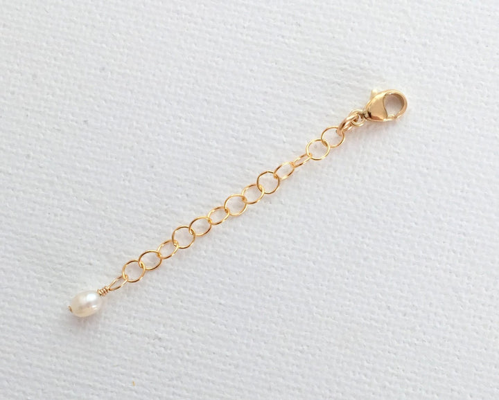Jewelry Extender in 14k Yellow Gold Fill with White Freshwater Pearl Charm. Custom lengths. Layered Necklaces, Bracelets & Anklets - SunlightSilver