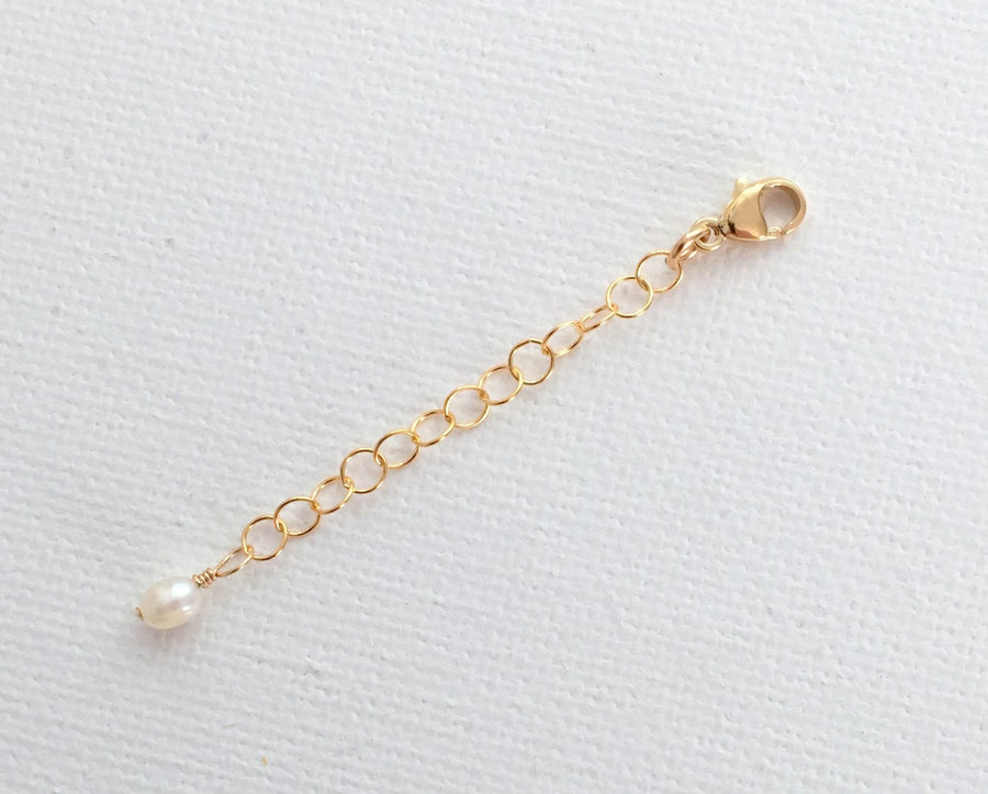 Jewelry Extender in 14k Yellow Gold Fill with White Freshwater Pearl Charm. Custom lengths. Layered Necklaces, Bracelets & Anklets - SunlightSilver