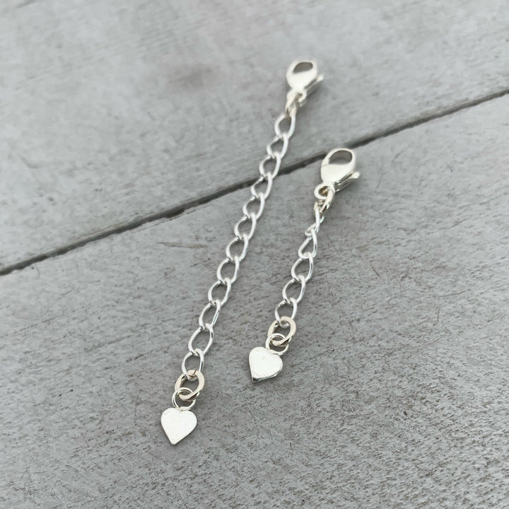 Sterling Silver Jewelry Extender with Silver Heart Charm. Interchangeable Extender Helps Manage Layered Necklaces, Bracelets and Anklets.