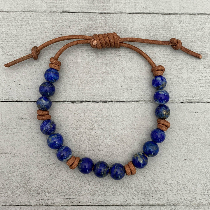 Lapis Lazuli and Rustic Brown Leather Bracelet