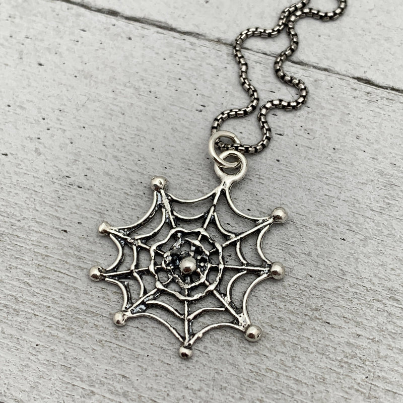 Spider and Web Sterling Silver Pendant