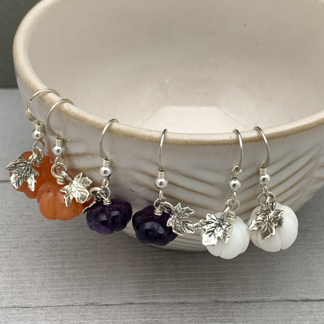 Gemstone Pumpkin Sterling Silver Necklace. Carnelian, Amethyst or Ghostly White Opal