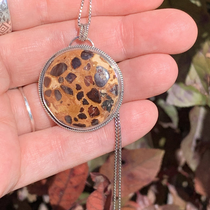 Bauxite and Sterling Silver Pendant Necklace. Animal Print Stone