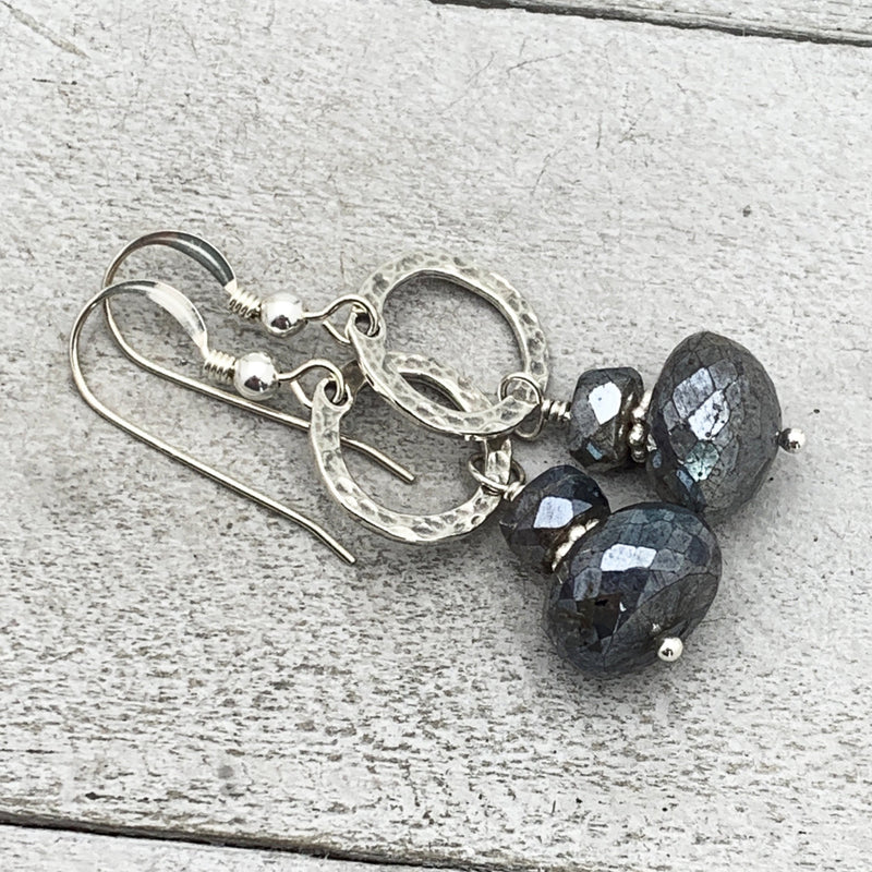 Mystic Labradorite Crystal Sterling Silver Loop Earrings