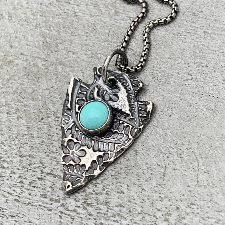 White Water Turquoise and Solid 925 Sterling Silver Arrowhead Pendant