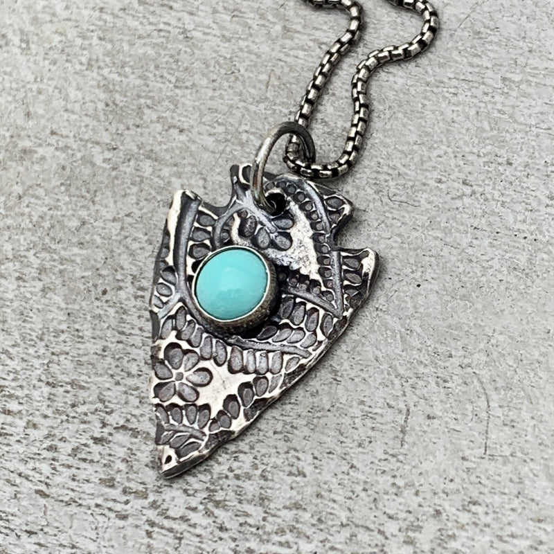 White Water Turquoise and Solid 925 Sterling Silver Arrowhead Pendant