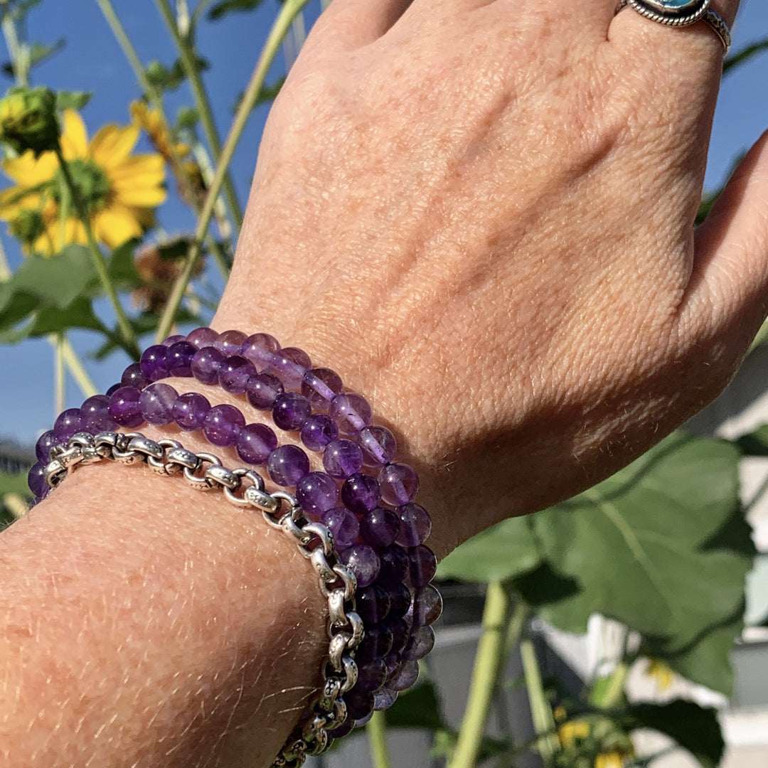 Purple Amethyst Crystal Stretch Bracelet. Small/Medium Size
