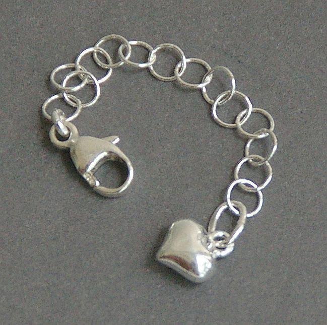 Sterling Silver Necklace Extender with Heart Charm. Choose Your Size