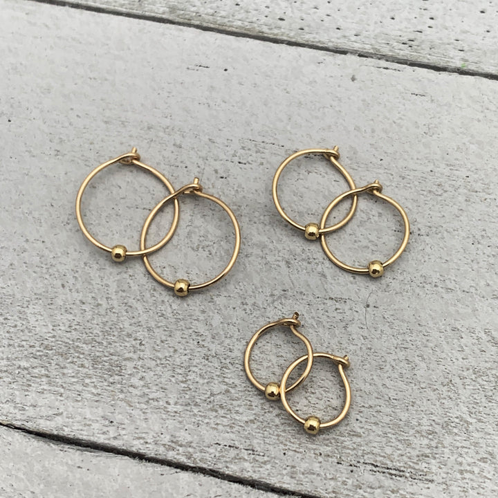 14k Yellow Gold Fill Tiny Hoop Earrings with Ball Bead