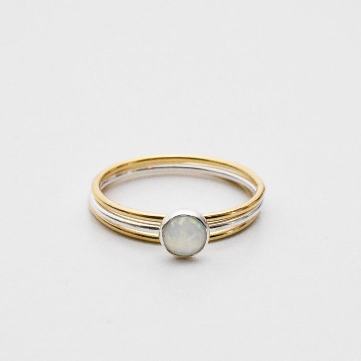 Opal Stacking Ring. Solid 925 Sterling Silver with Simulated Lab Opal. Size 4.5 - 8 US. Thin band. Stackable