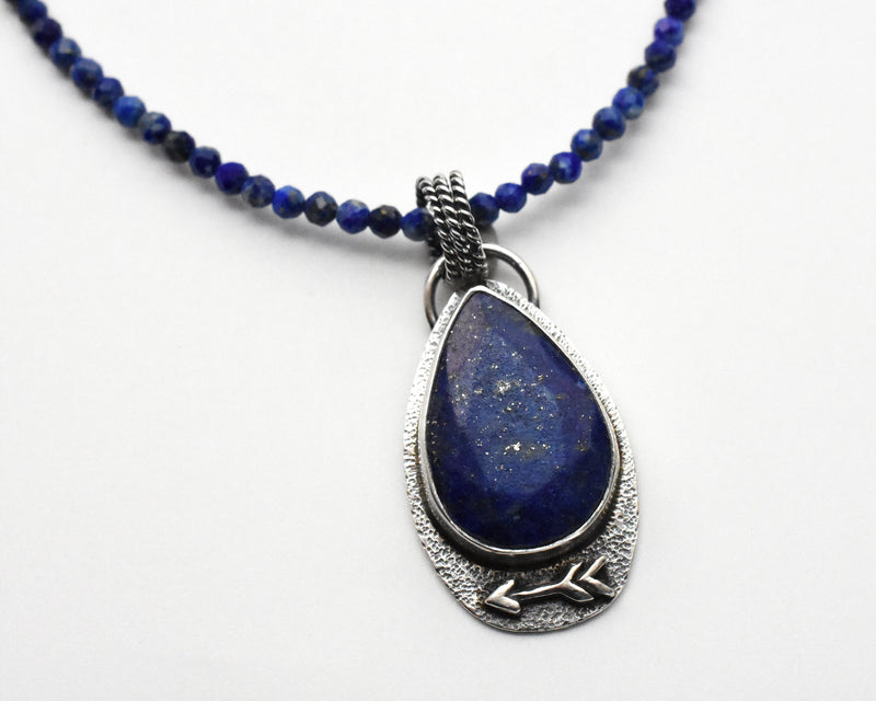 Lapis Lazuli and Solid 925 Sterling Silver Beaded Necklace