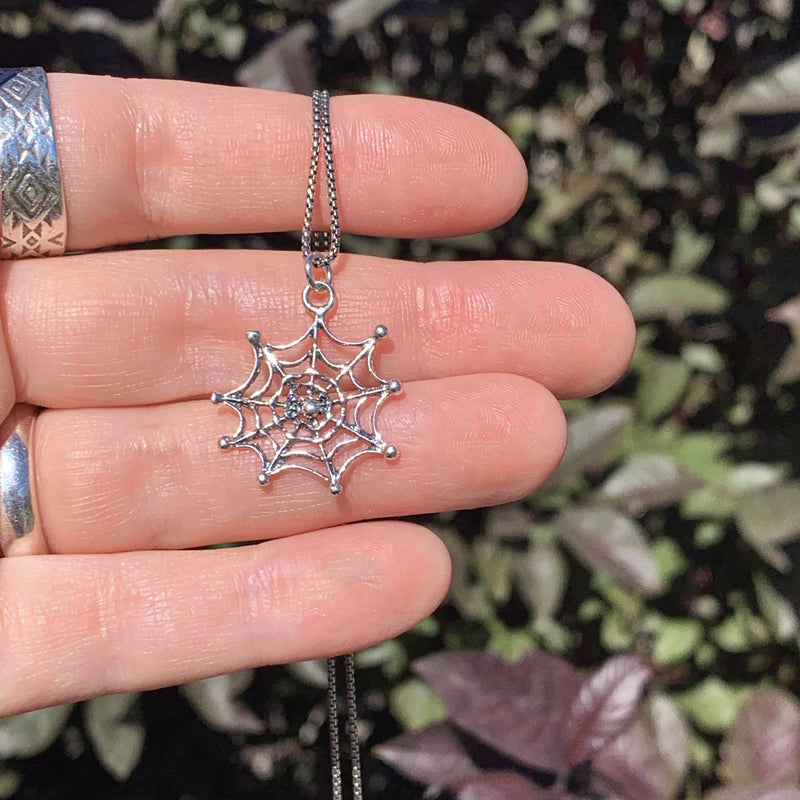 Spider and Web Sterling Silver Pendant