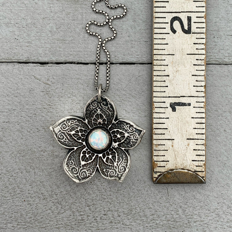 Opal and Sterling Silver Flower Necklace