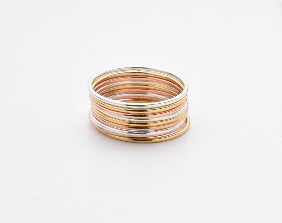 Stacking Rings. Solid 925 Sterling Silver, 14k Rose gold fill and 14k Yellow Gold Fill