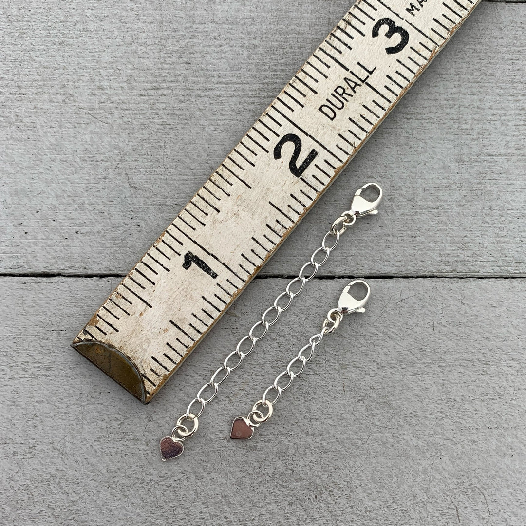 Sterling Silver Jewelry Extender with Silver Heart Charm. Interchangeable Extender Helps Manage Layered Necklaces, Bracelets and Anklets.