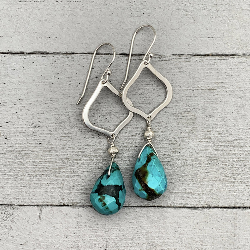 Turquoise Briolette and Sterling Silver Drop Earrings