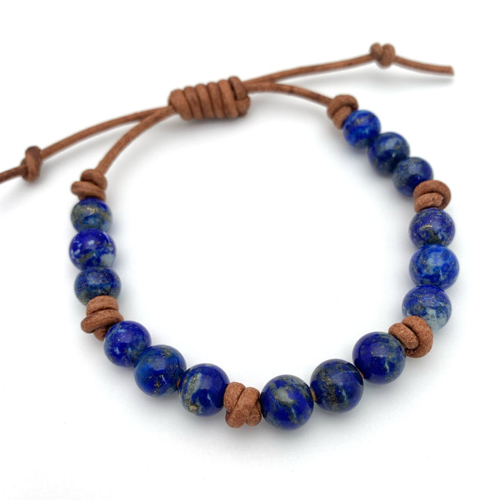 Lapis Lazuli and Rustic Brown Leather Bracelet
