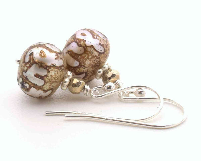 Etched Pearl Earrings with Buddhist Om Mantra
